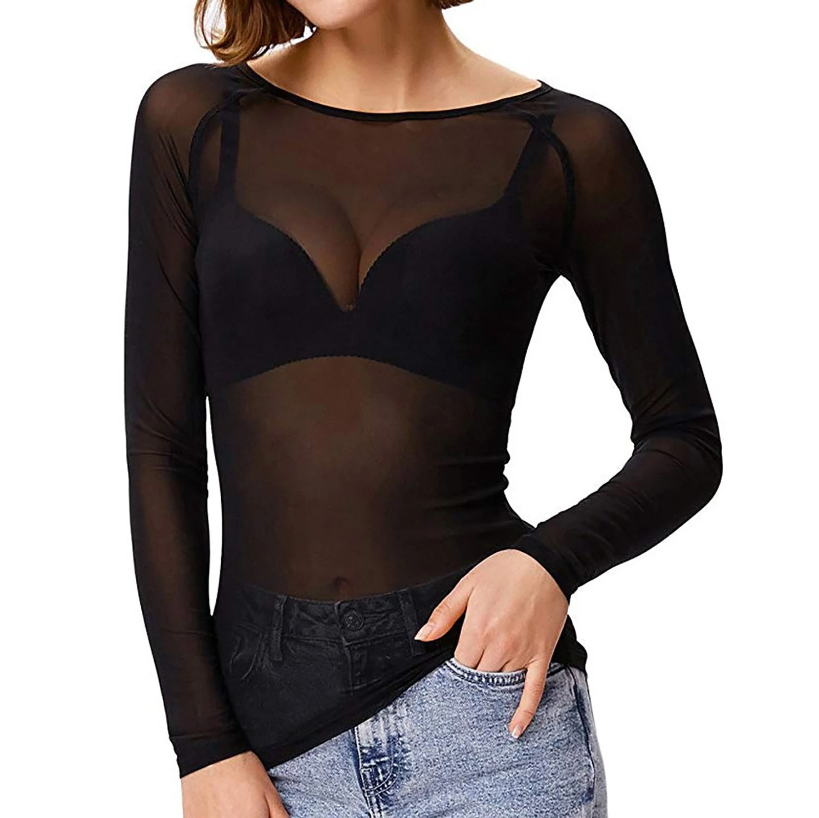 Heidi-Mode | Transparente Mesh Langarm Top für Damen - Image 2