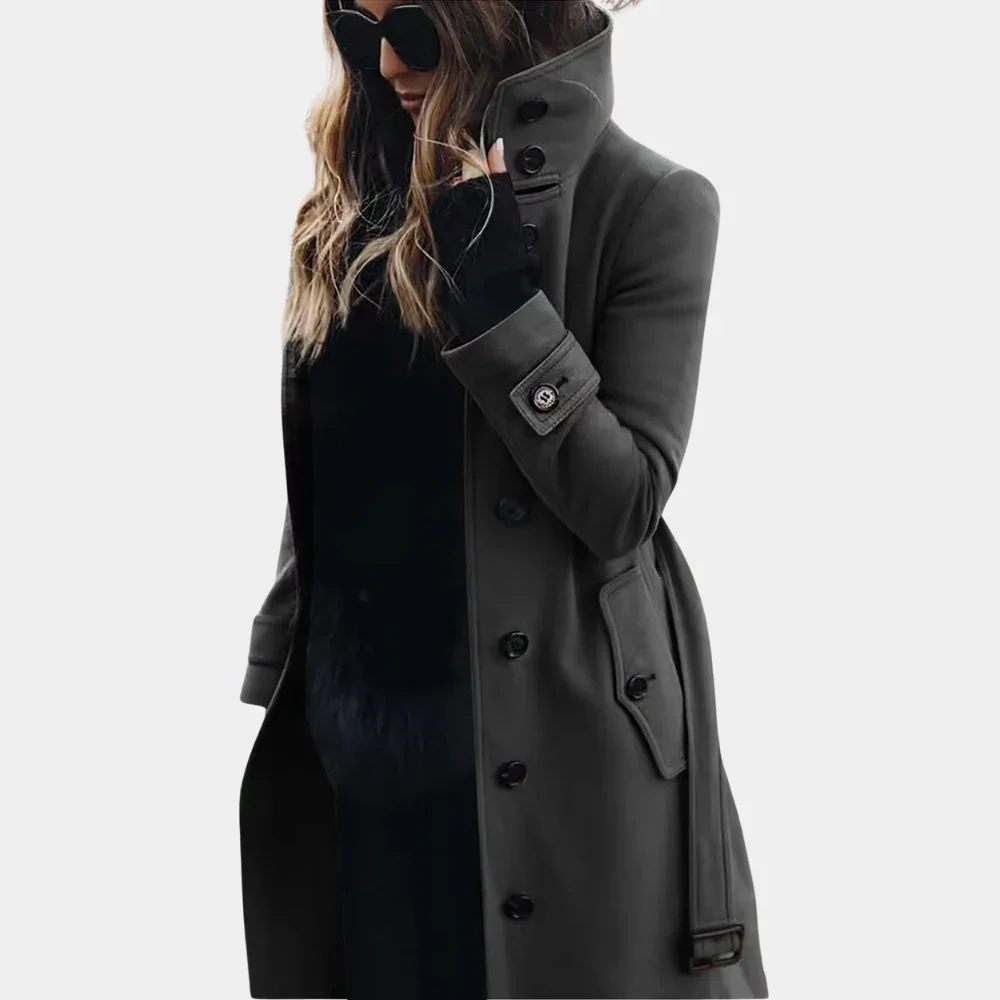 Heidi-Mode | Trenchcoat Taillierte Passform Wolltextur Vollständig Länge Gürtel an der Taille - Image 2