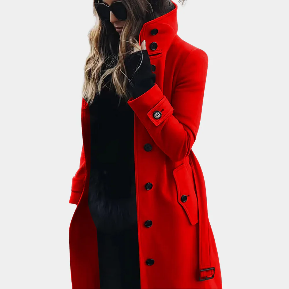 Heidi-Mode | Trenchcoat Taillierte Passform Wolltextur Vollständig Länge Gürtel an der Taille - Image 3