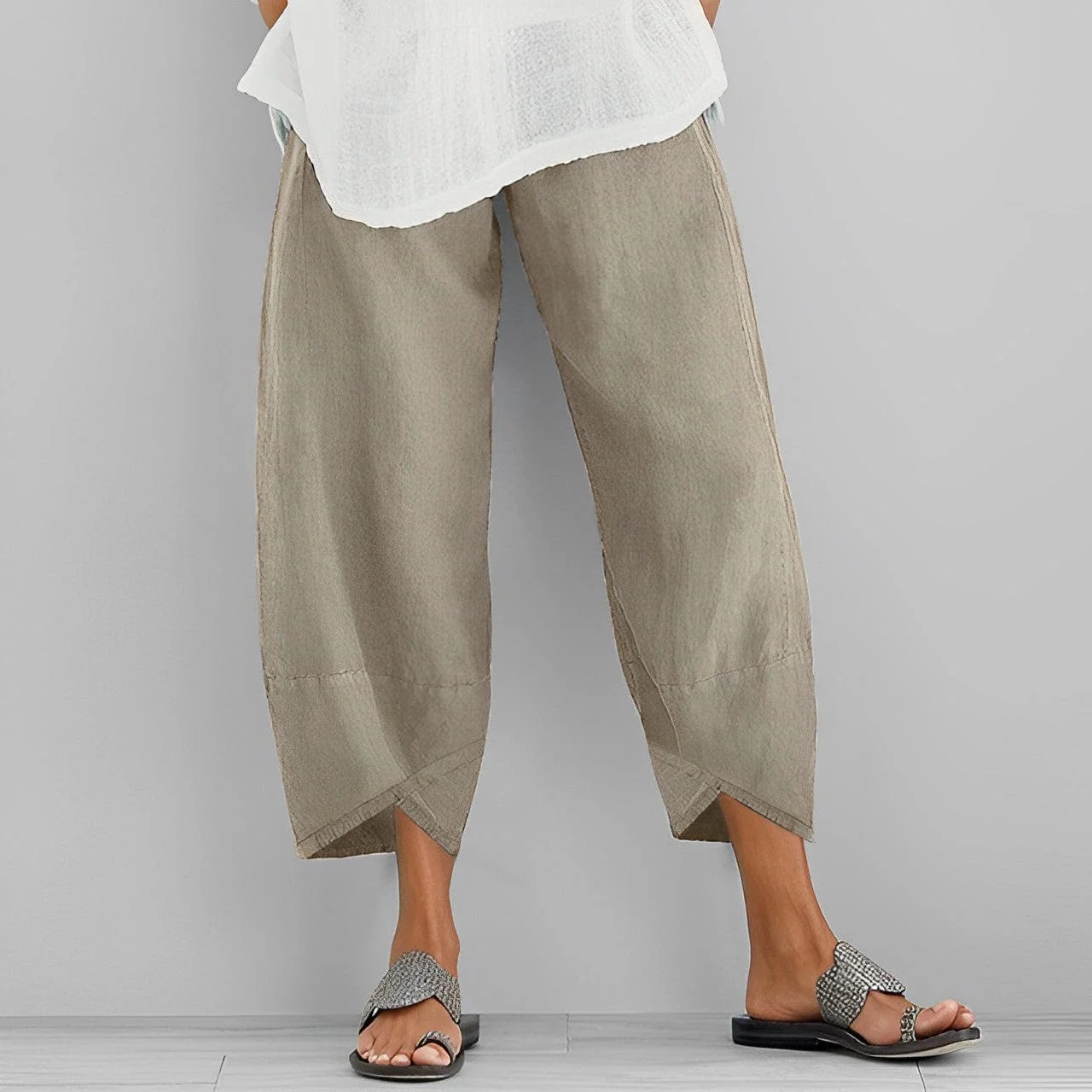 Heidi-Mode | Trendige Weite Asymmetrische Leinenhosen für Damen - Image 2