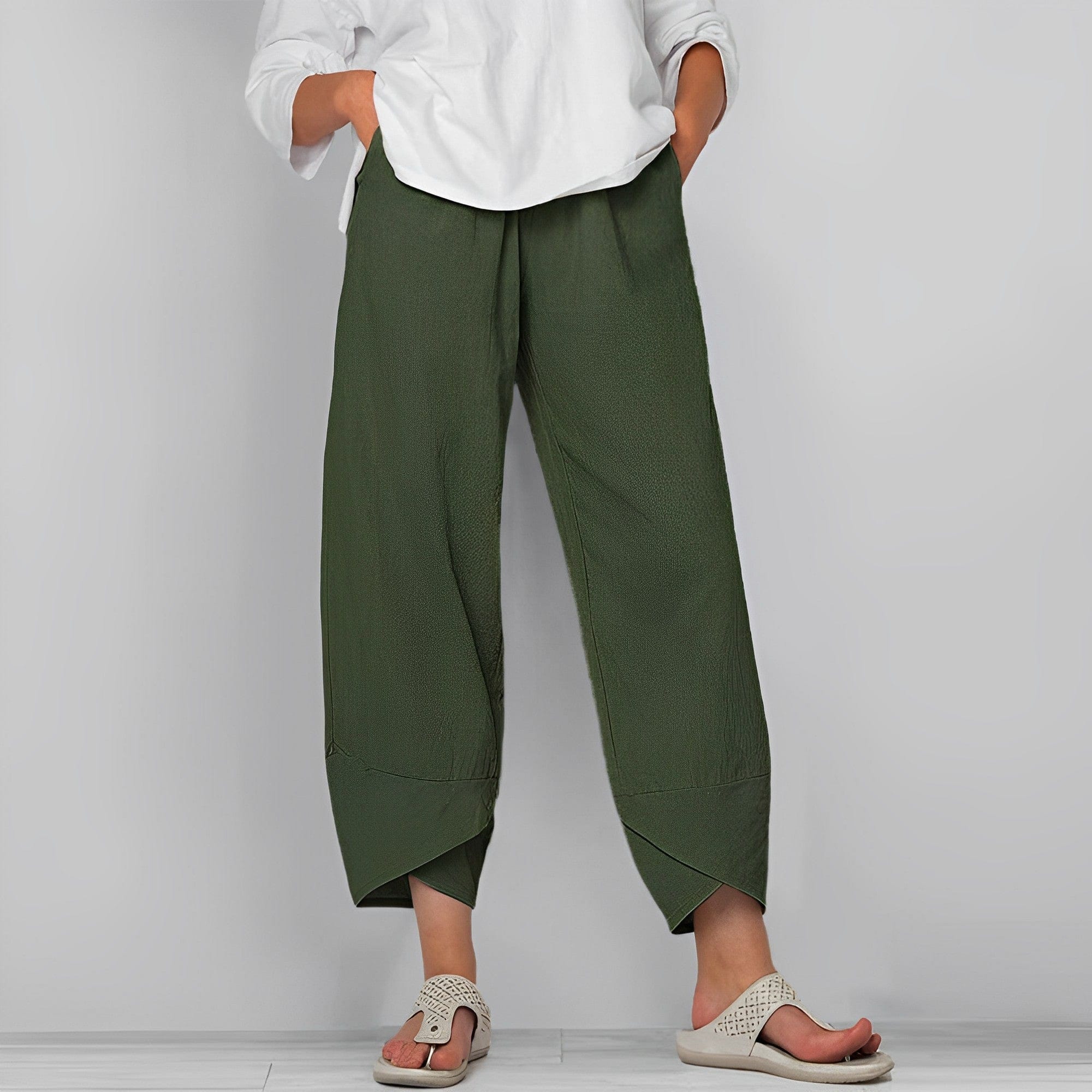 Heidi-Mode | Trendige Weite Asymmetrische Leinenhosen für Damen - Image 4