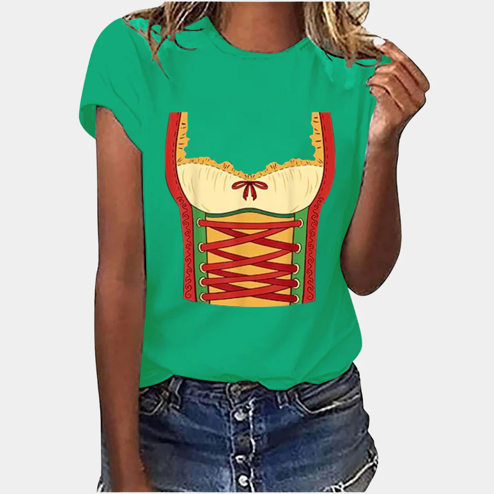 Heidi-Mode | T-Shirt Kurze Ärmel Dirndl Druck T-Shirts Damenbekleidung - Image 3