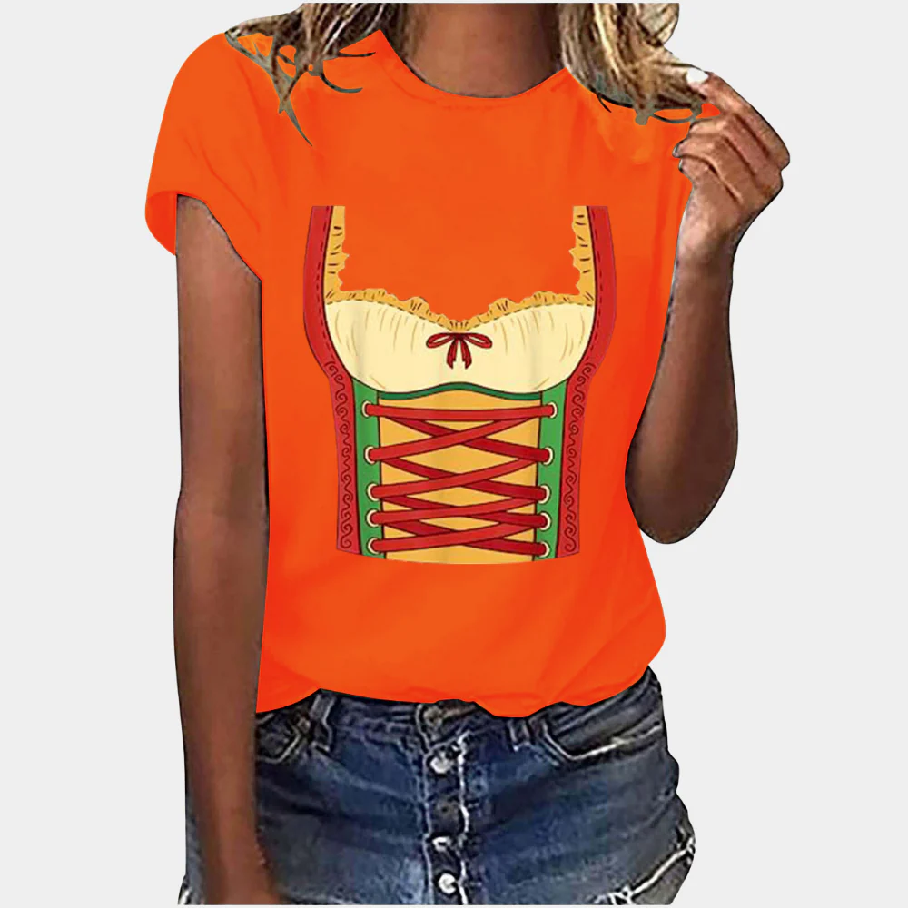 Heidi-Mode | T-Shirt Kurze Ärmel Dirndl Druck T-Shirts Damenbekleidung - Image 5