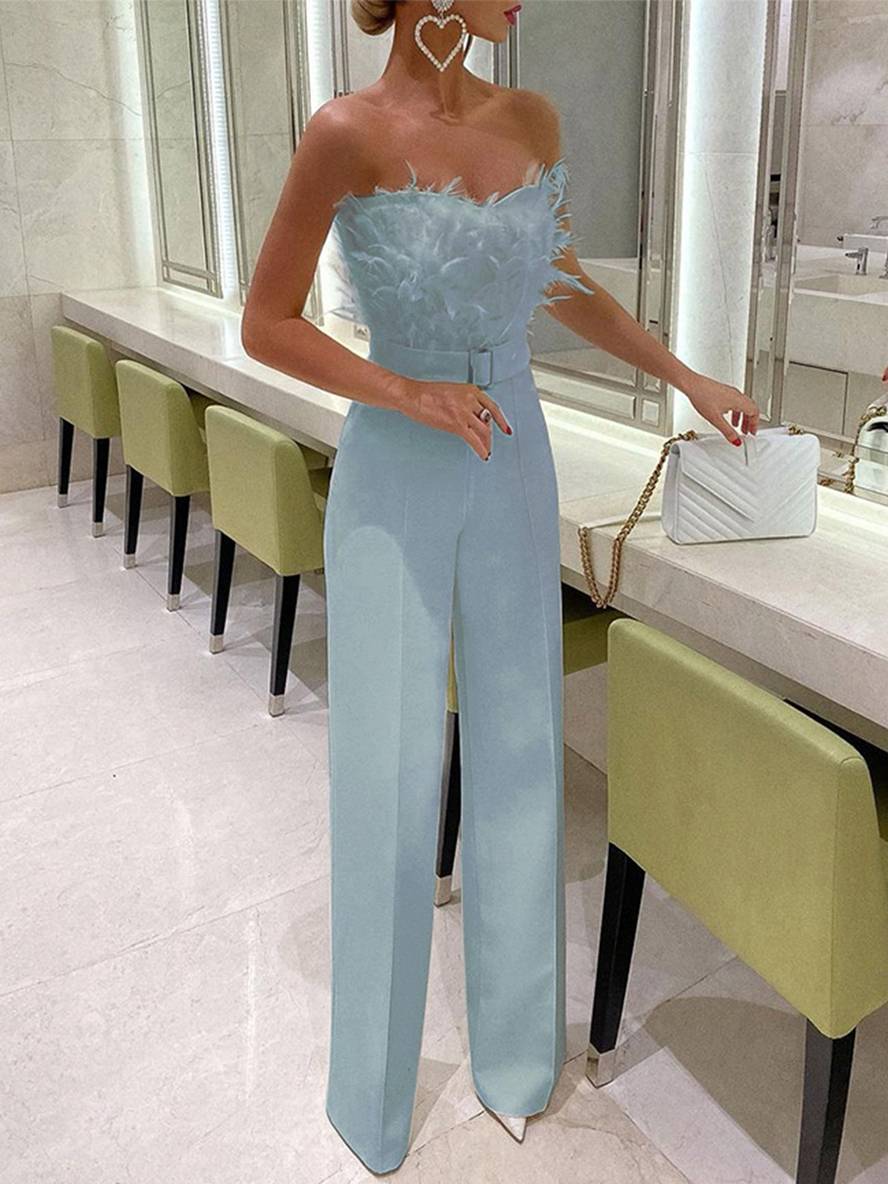 Heidi-Mode | Kombination Tube mit Gerader Beinform Bustier mit Federn Elegante Frau Weiß - Image 4