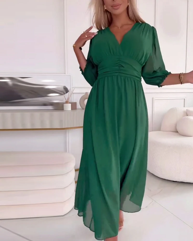 Heidi-Mode | Unifarbenes Tailliertes Kleid mit V-Ausschnitt - Image 4