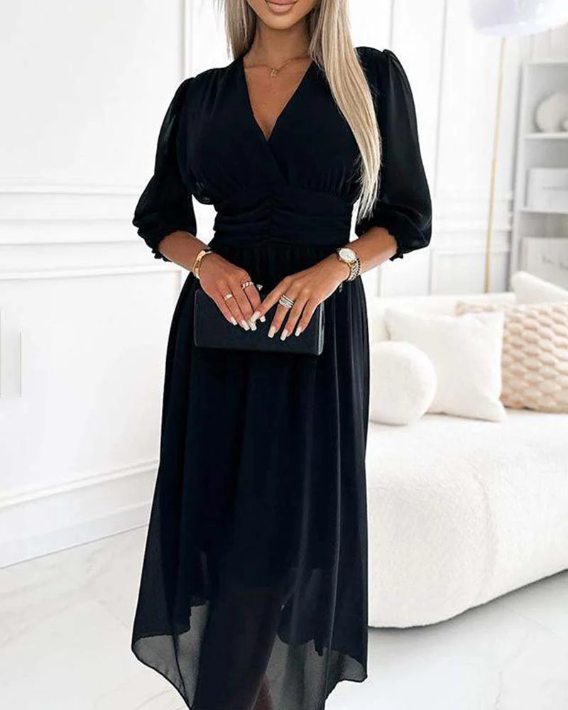 Heidi-Mode | Unifarbenes Tailliertes Kleid mit V-Ausschnitt - Image 8