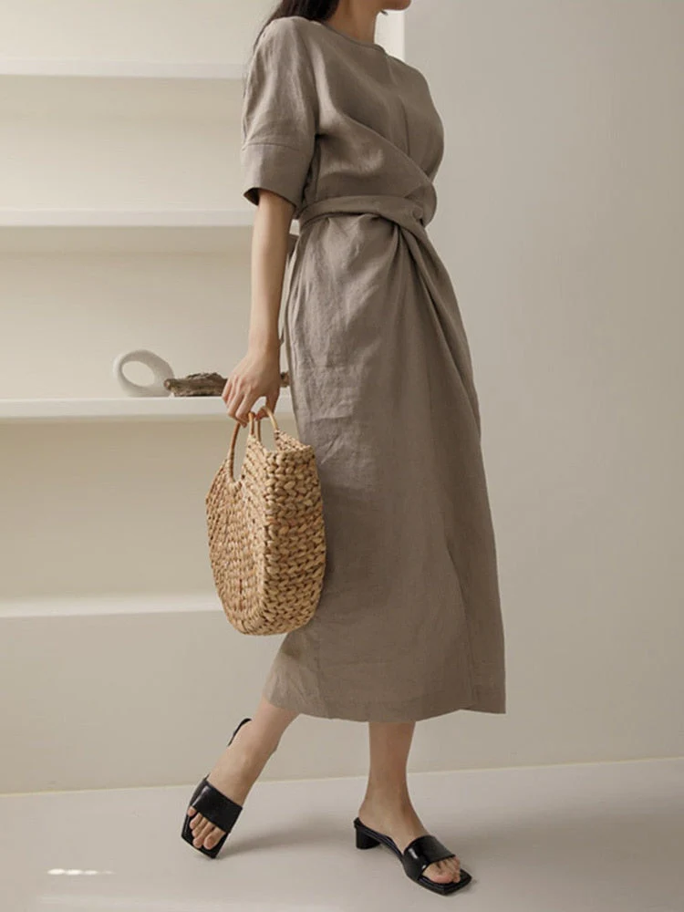Heidi-Mode | Unregelmäßiges Kleid Aus Leinen In Khaki - Image 3