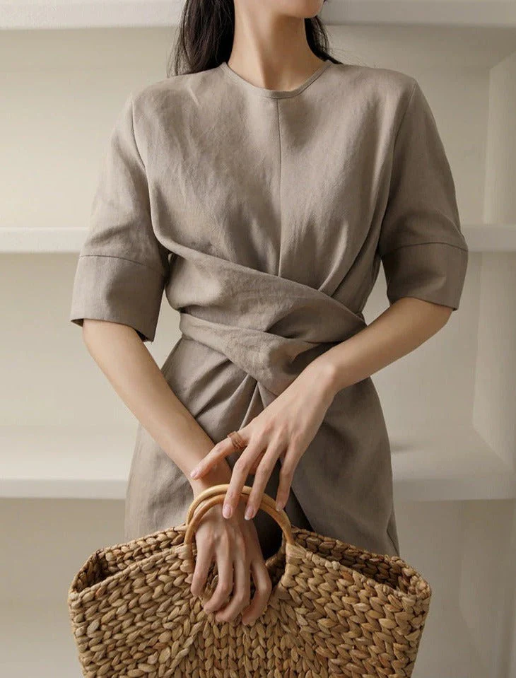 Heidi-Mode | Unregelmäßiges Kleid Aus Leinen In Khaki - Image 5