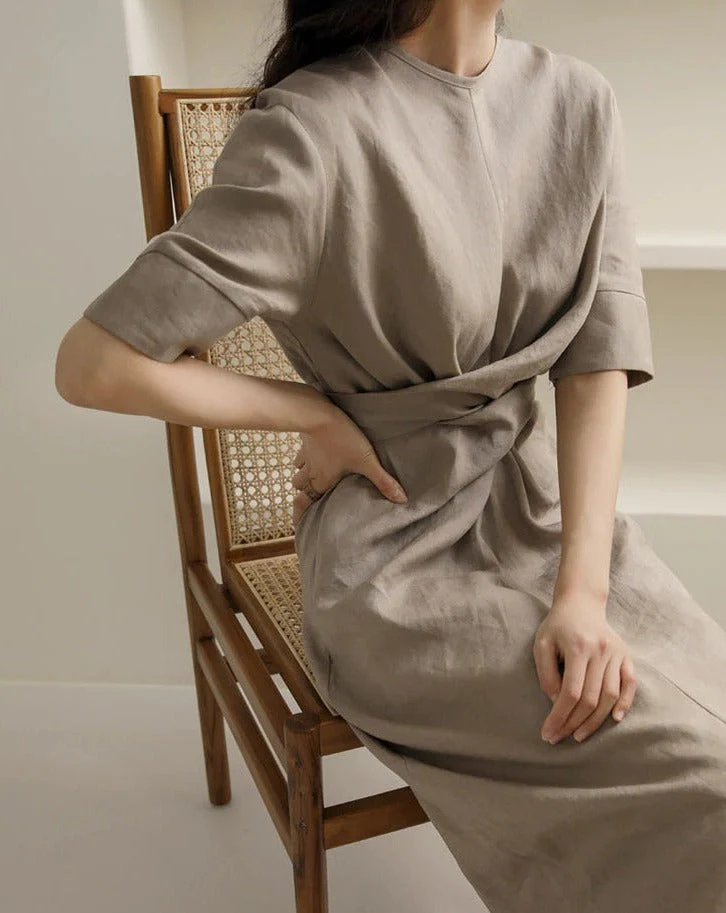 Heidi-Mode | Unregelmäßiges Kleid Aus Leinen In Khaki - Image 7