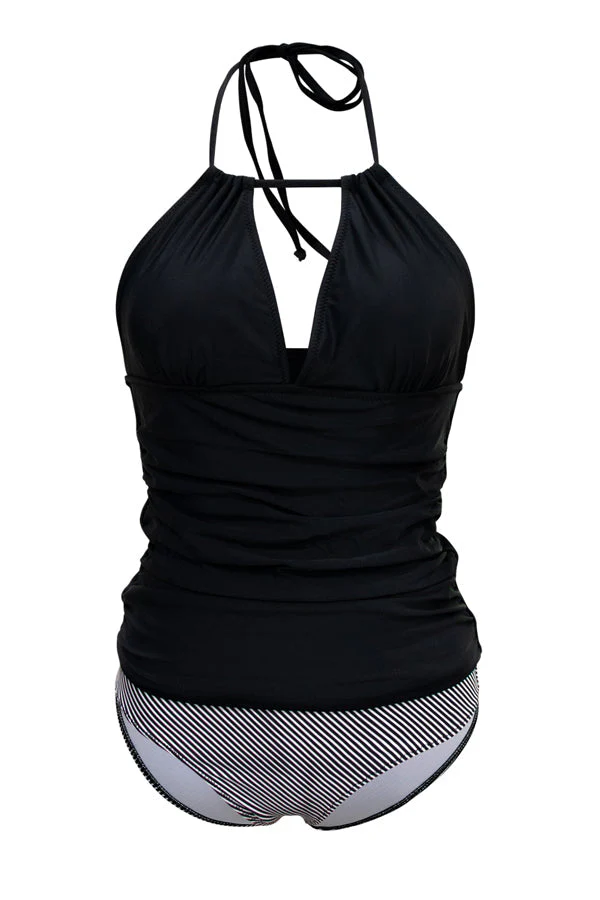 Heidi-Mode | V-Ausschnitt Bauchkontrolle Streifen Druck Tankini Set - Image 6