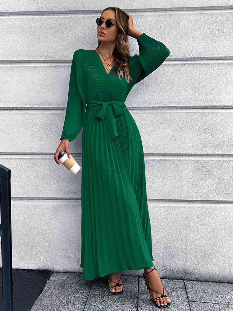 Heidi-Mode | V-Ausschnitt Bindegürtel Falten Maxi Kleid - Image 2