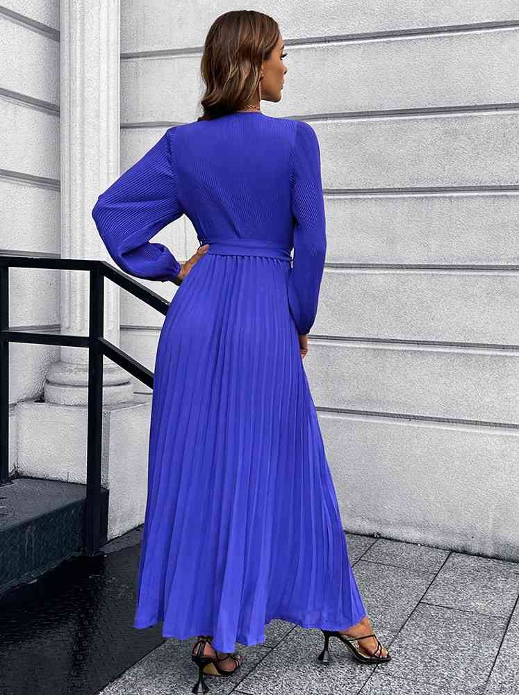 Heidi-Mode | V-Ausschnitt Bindegürtel Falten Maxi Kleid - Image 8