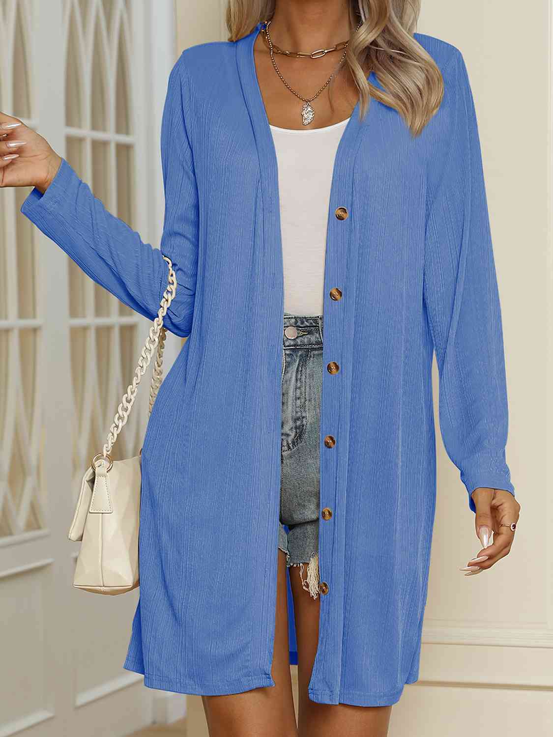 Heidi-Mode | V-Ausschnitt Knopf-Oben Langarm Cardigan - Image 19