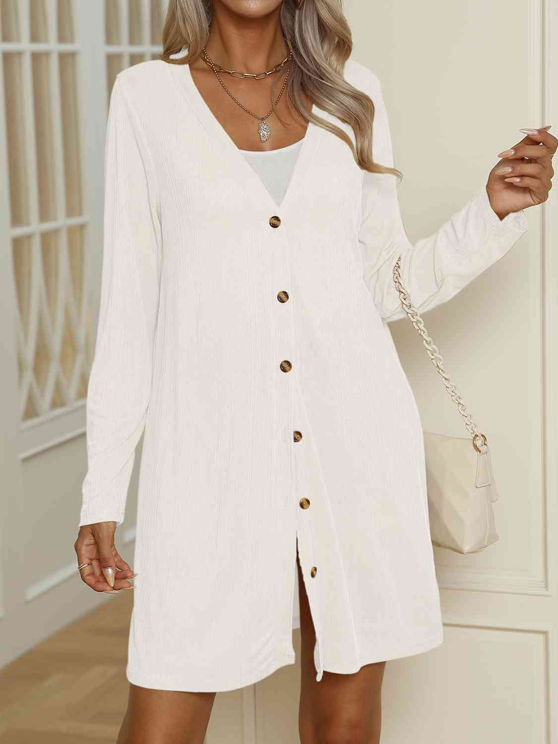Heidi-Mode | V-Ausschnitt Knopf-Oben Langarm Cardigan - Image 3