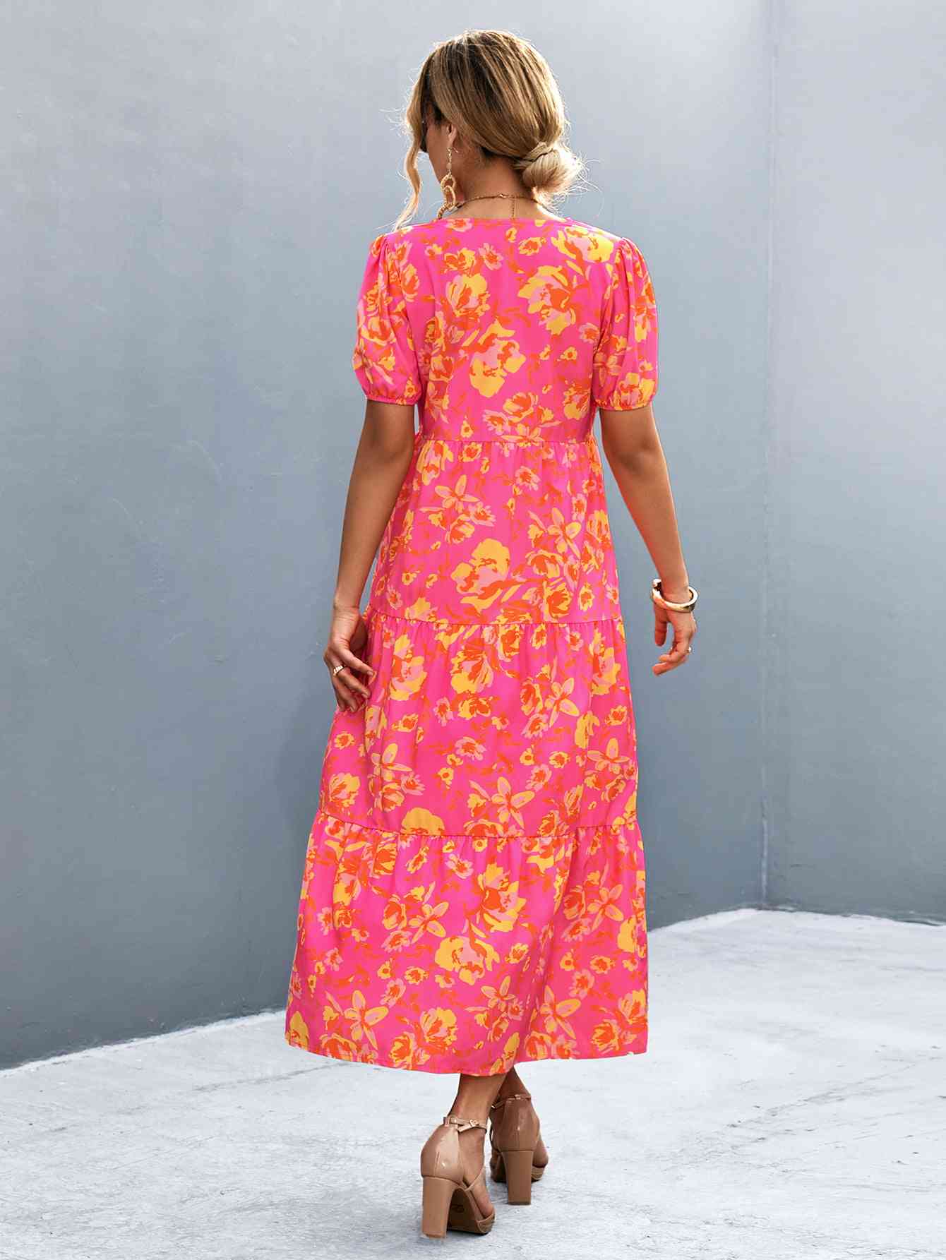 Heidi-Mode | V-Ausschnitt Kurzarm Hohe Schlitz Midi Kleid - Image 10
