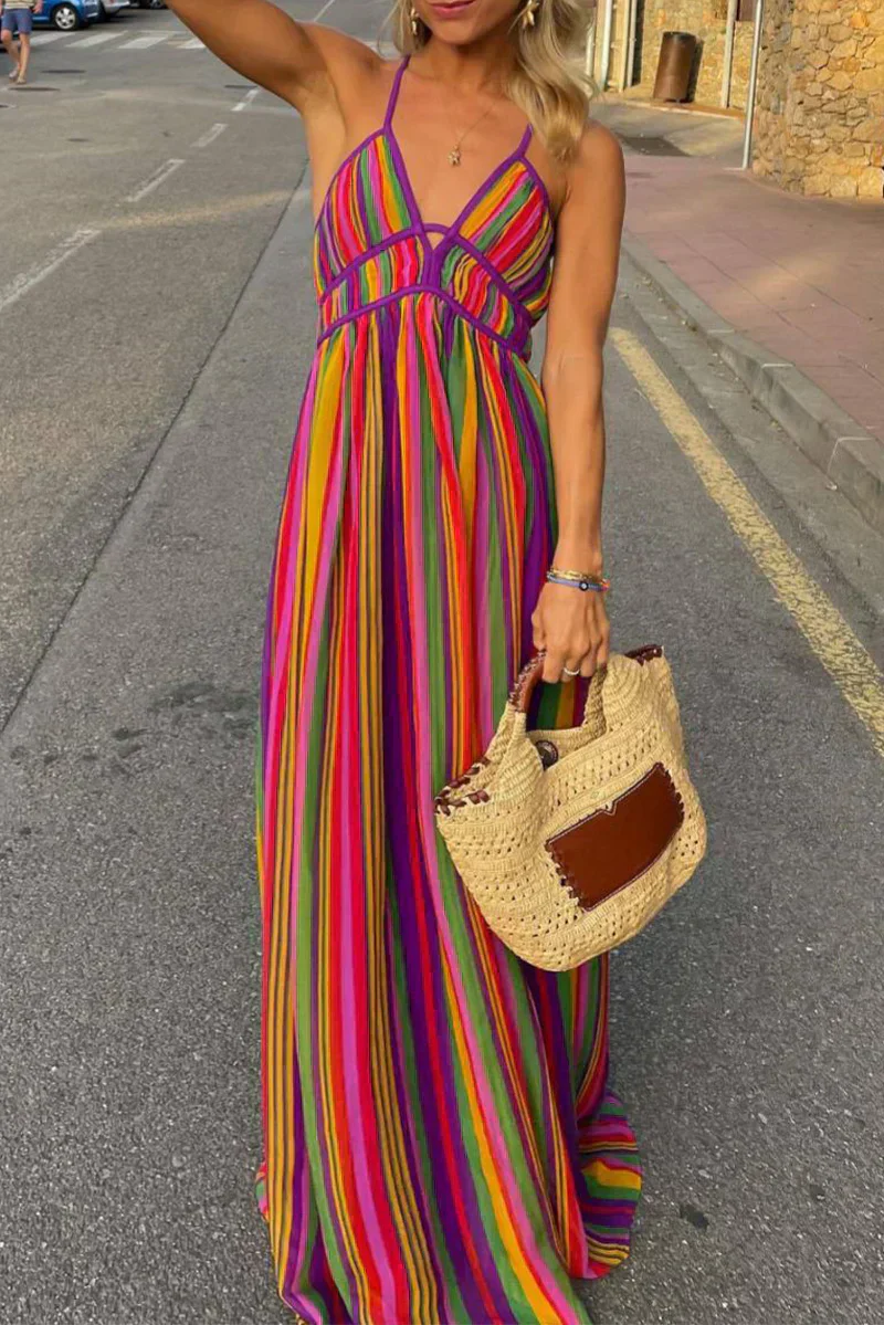 Heidi-Mode | V-Ausschnitt Kleid mit Kontraststreifen für Den Urlaub