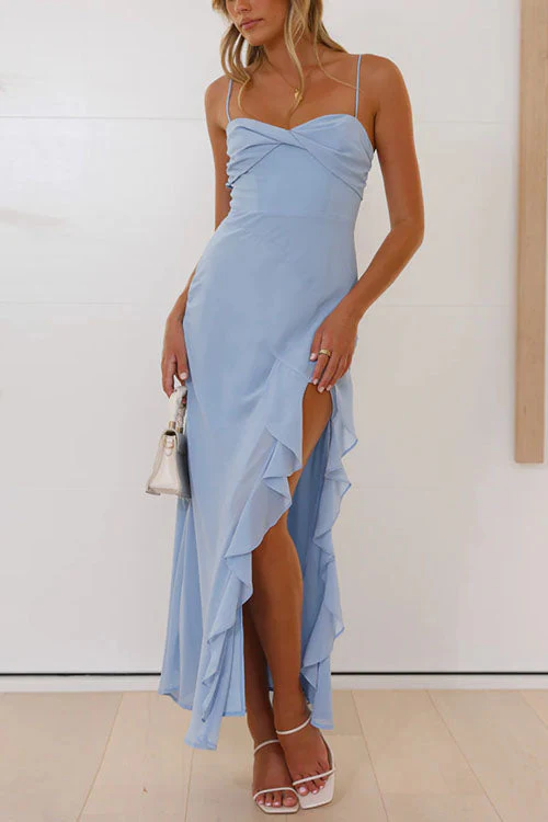 Heidi-Mode | Rosiedress Verstellbare Schulterträger Rüsch Hoher Schlitz Maxi Kleid - Image 5