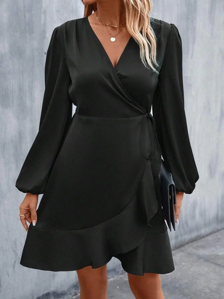 Heidi-Mode | V-Ausschnitt Kleid Satin Taille Eng Niedrig Ausschnitt Lässig Midi Kleid Süß Frauen Kleidung - Image 3