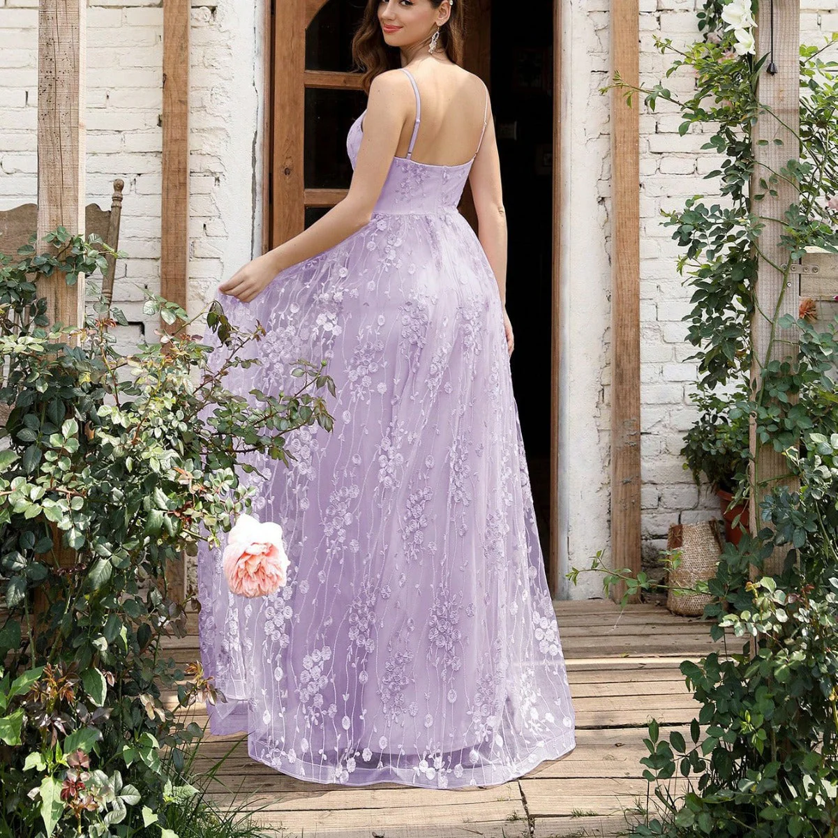 Heidi-Mode | V-Ausschnitt Träger Abendkleid Mesh Bestickter Rücken Freie Elegante Abendkleid Tanzkleid Festkleid Brautjungfernkleid - Image 2