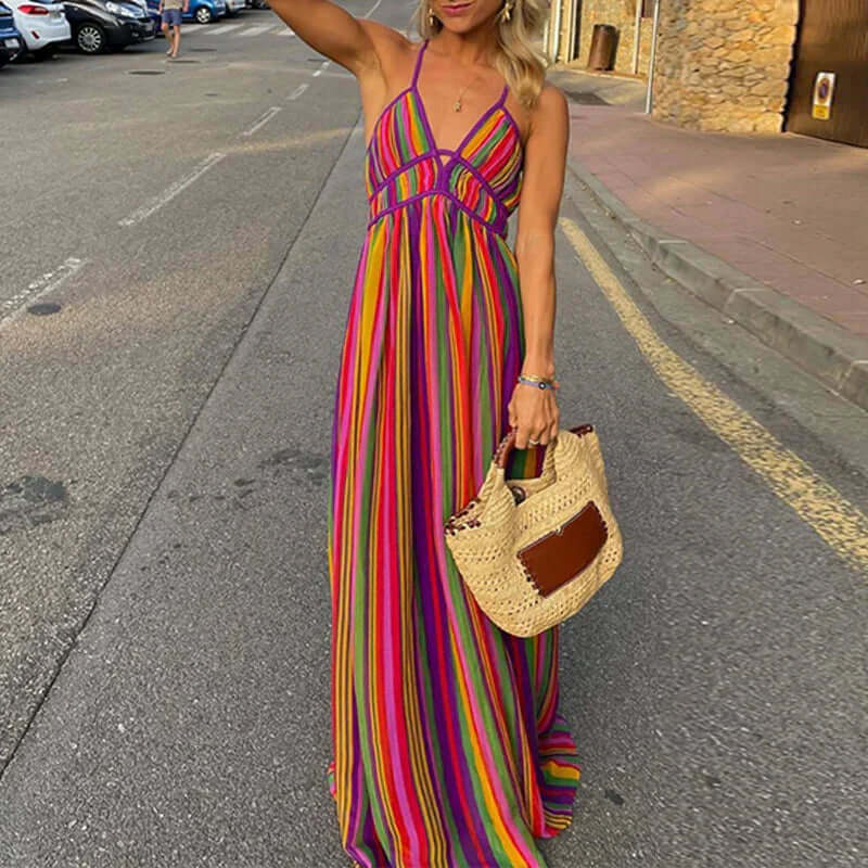 Heidi-Mode | Vibrant Gestreiftes Maxikleid mit Taillenbetonung - Image 2
