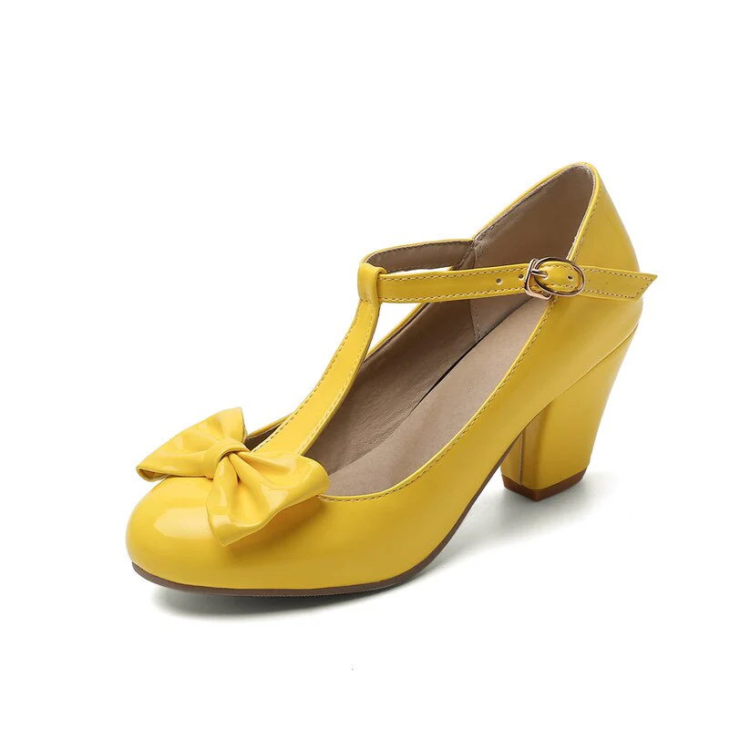 Heidi-Mode | Vintage Schuhe Damen Gelb Schleife - Image 3