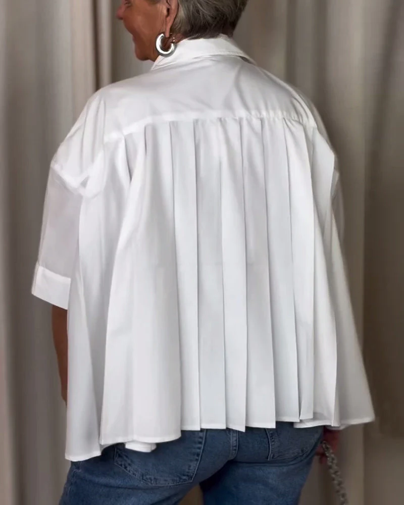 Heidi-Mode | Weiße Kurzärmelige Bluse mit Plissiertem Rücken - Image 5