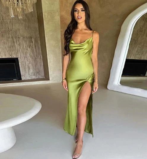 Heidi-Mode | Weißes Satin-Maxikleid mit Spaghettiträgern - Image 4