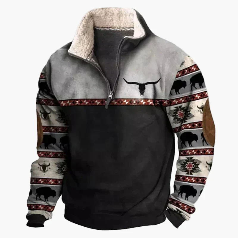 Heidi-Mode | Western Style Pullover mit Azteken-Muster und Longhorn-Motiv - Bequemer Freizeit-Sweater für Outdoor & Alltag - Image 4