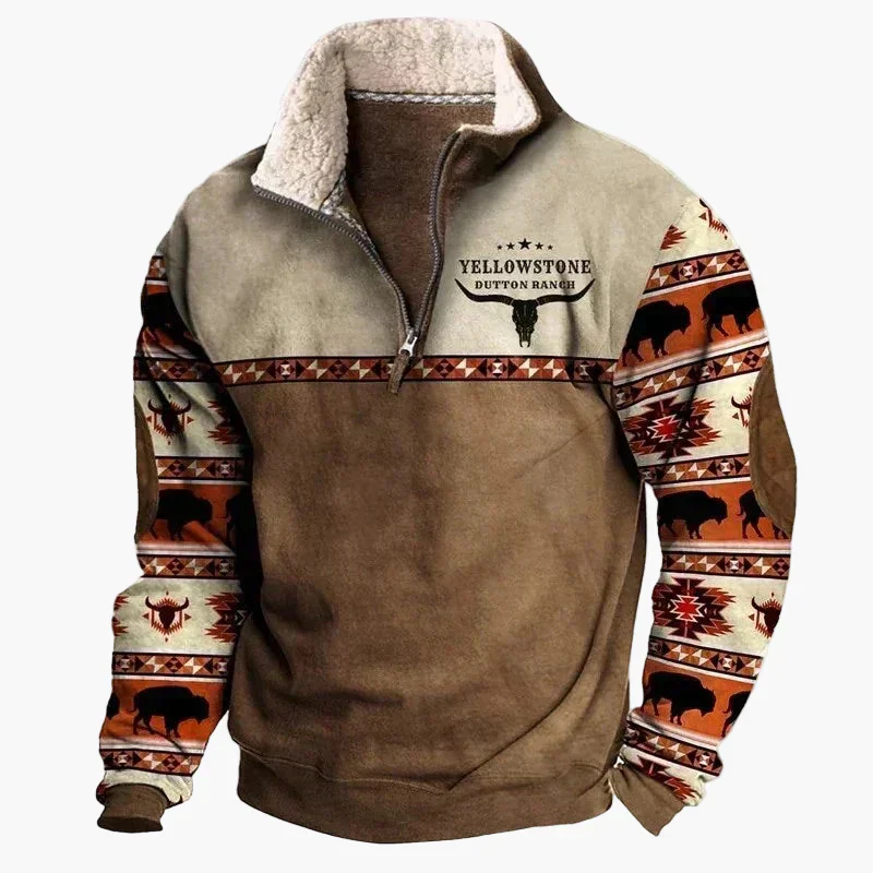 Heidi-Mode | Western Style Pullover mit Azteken-Muster und Longhorn-Motiv - Bequemer Freizeit-Sweater für Outdoor & Alltag - Image 8