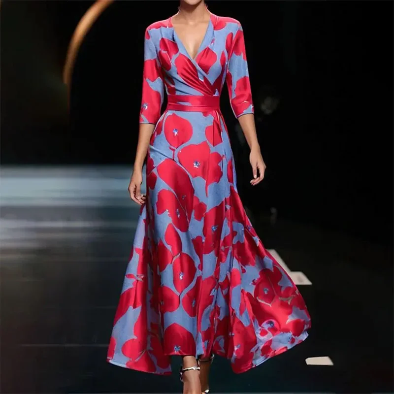 Heidi-Mode | Wickel Maxi Kleid mit Gewagtem Blumenmuster für Damen - Image 3