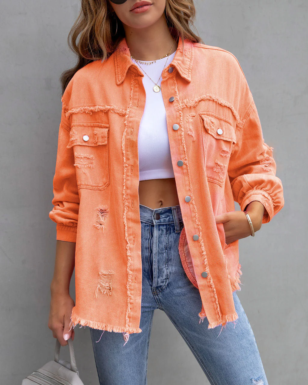 Heidi-Mode | Zerrissene Hemd Jacke Weiblich Herbst und Frühling Casual Tops Damen Bekleidung - Image 11