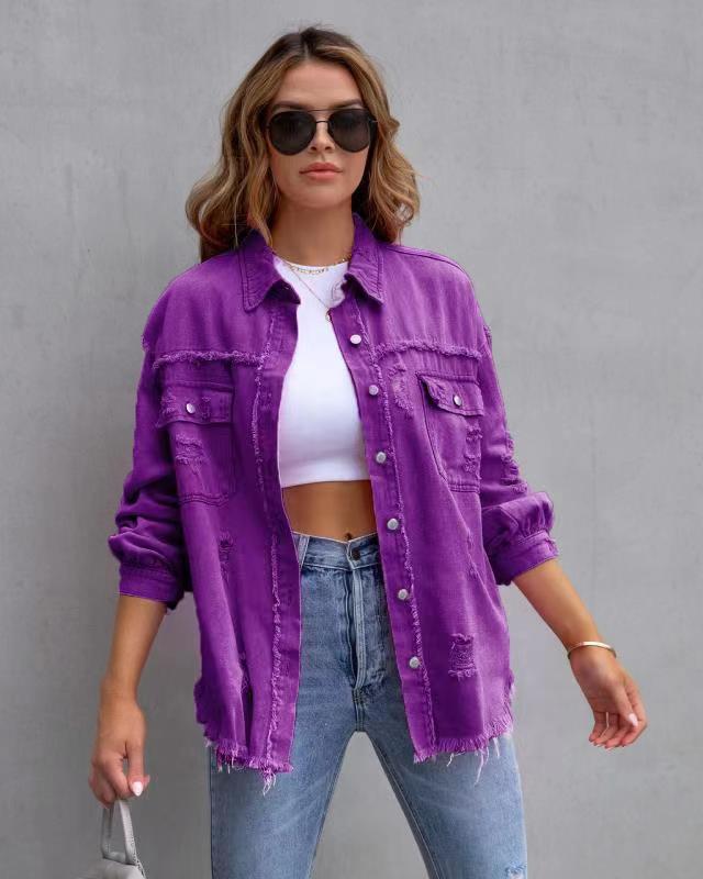 Heidi-Mode | Zerrissene Hemd Jacke Weiblich Herbst und Frühling Casual Tops Damen Bekleidung - Image 12