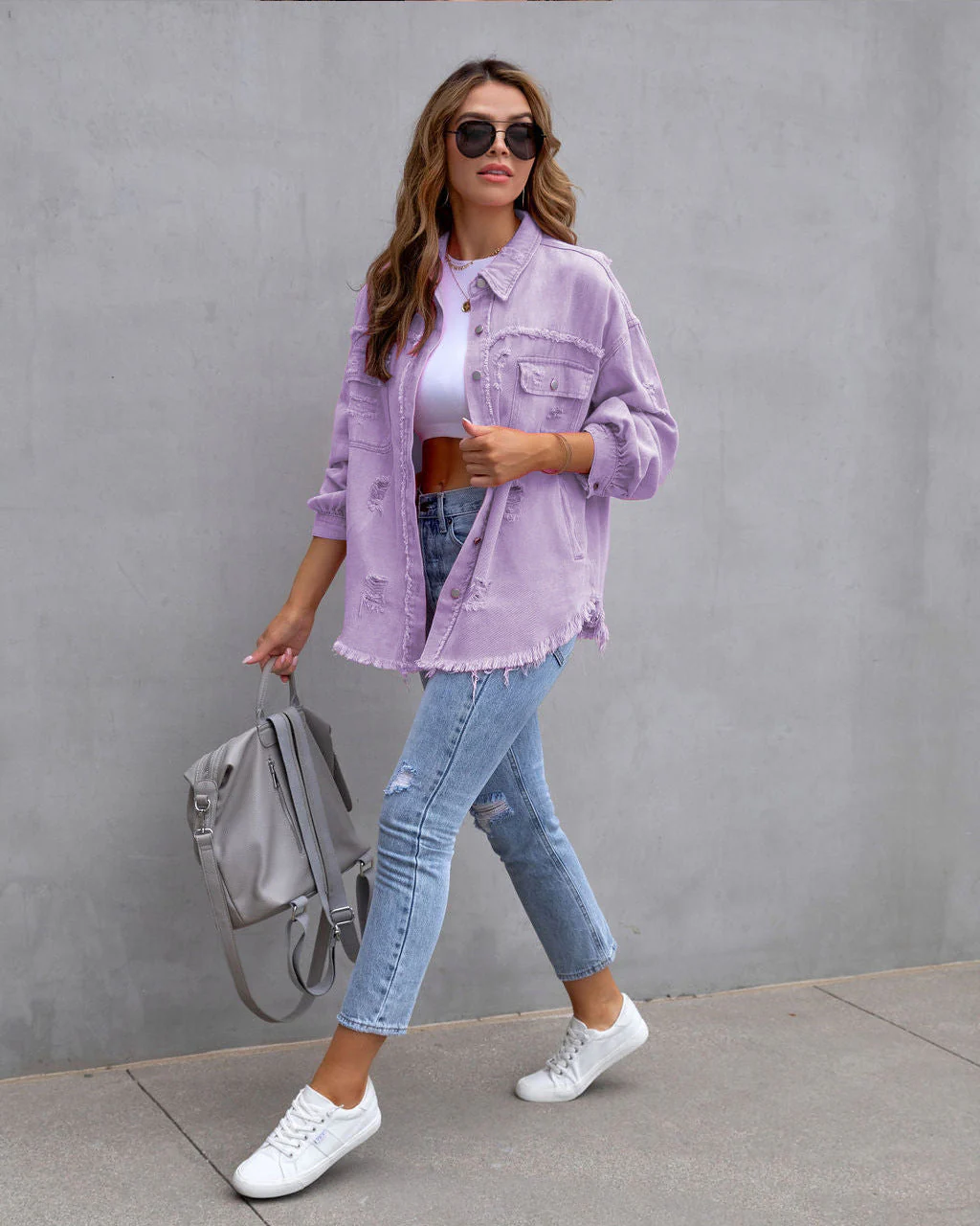 Heidi-Mode | Zerrissene Hemd Jacke Weiblich Herbst und Frühling Casual Tops Damen Bekleidung - Image 2