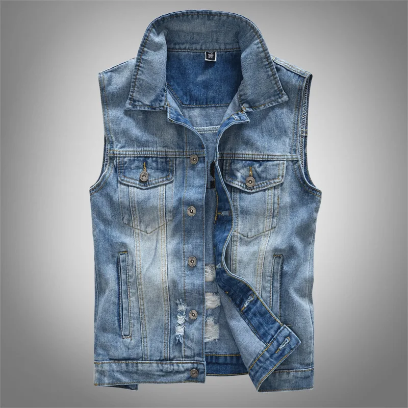 Heidi-Mode | Zerrissene Ärmellose Jeansweste für Männer - Image 7