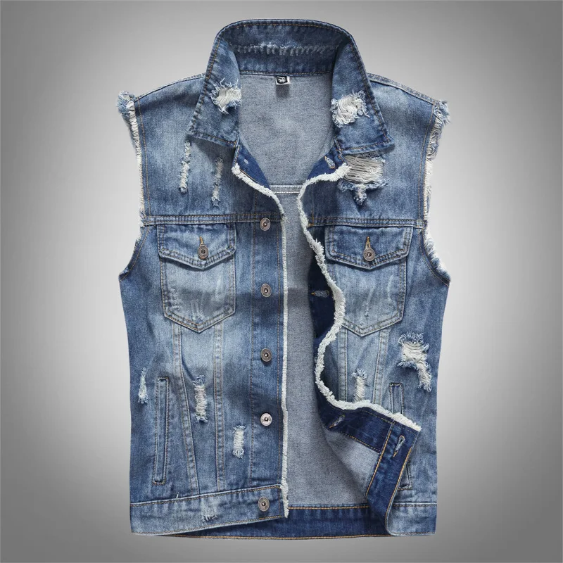 Heidi-Mode | Zerrissene Ärmellose Jeansweste für Männer - Image 9