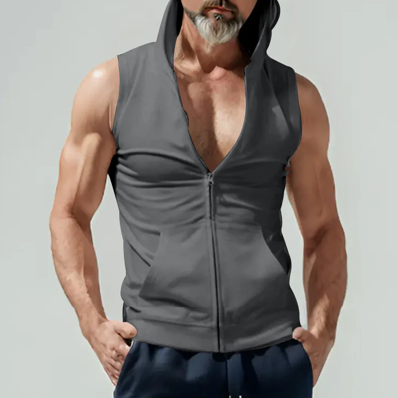 Herren ärmelloses Zip-Hoodie mit tiefem V-Ausschnitt und atmungsaktivem Material Heidi-Mode - Image 8