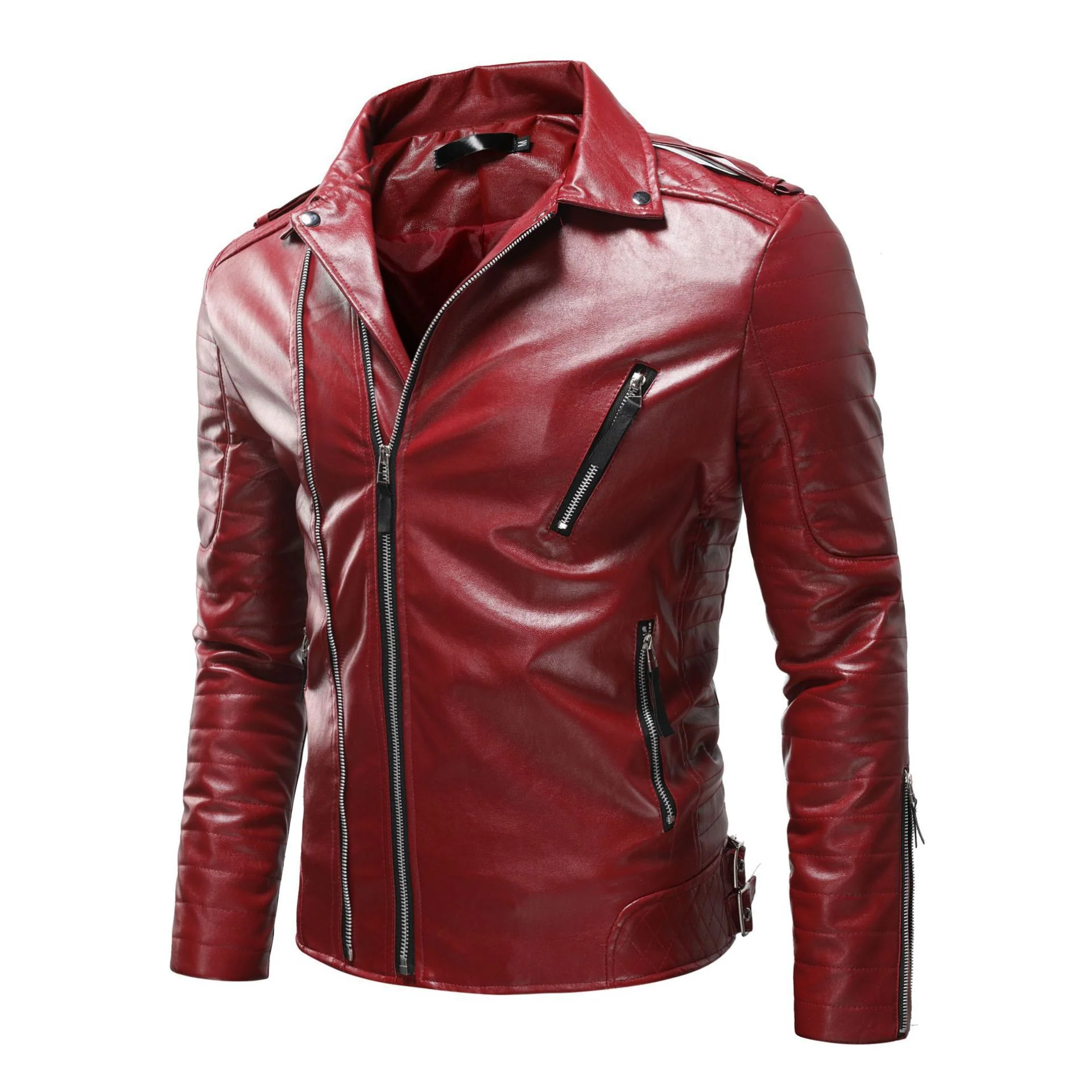 Herren Leder Bikerjacke mit Taschen - Image 2