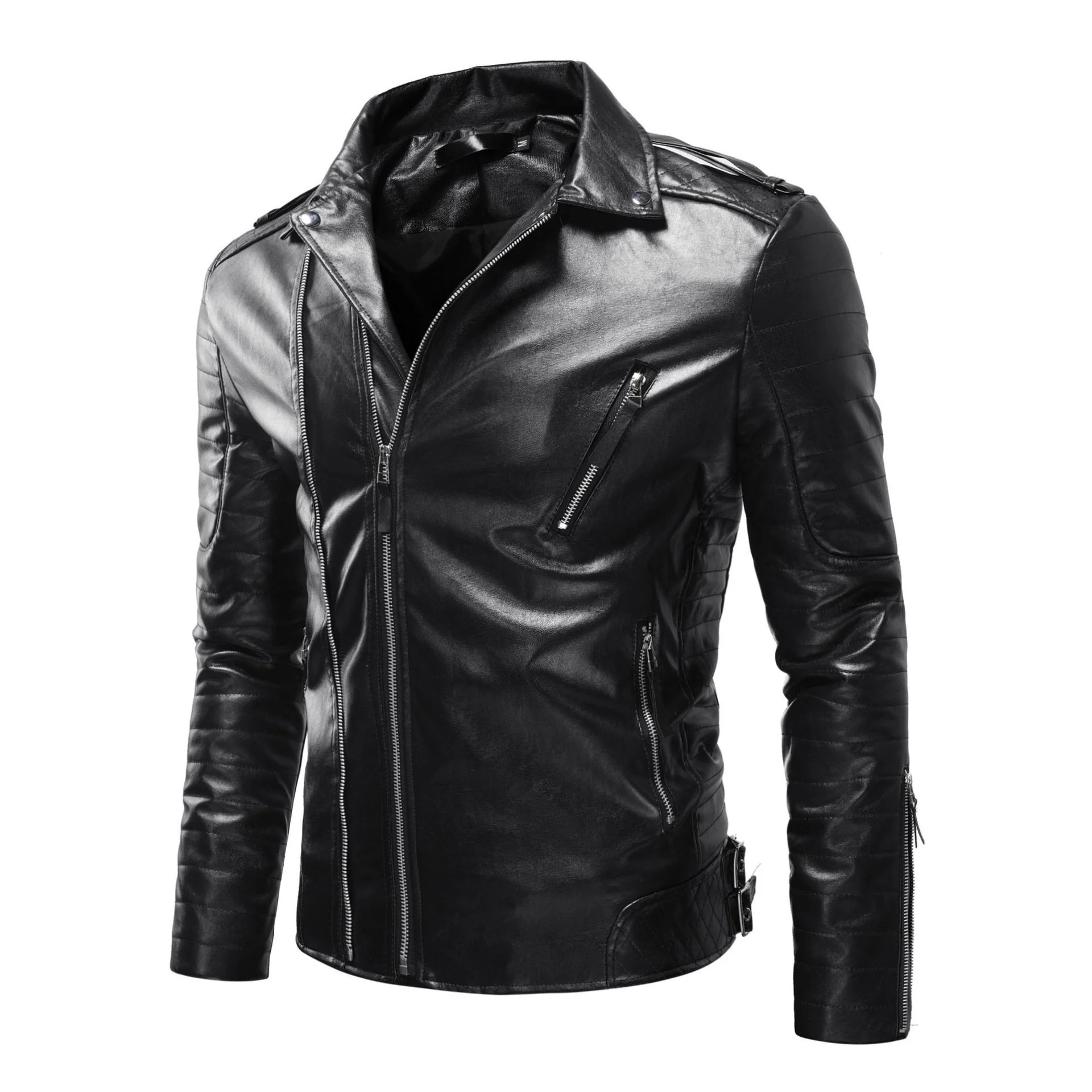 Herren Leder Bikerjacke mit Taschen - Image 3