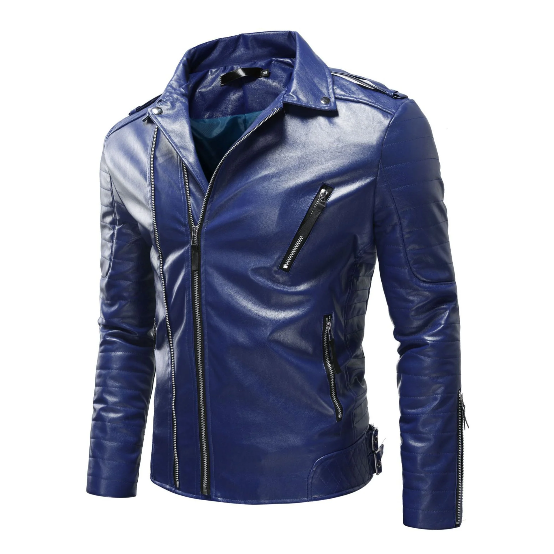 Herren Leder Bikerjacke mit Taschen - Image 5