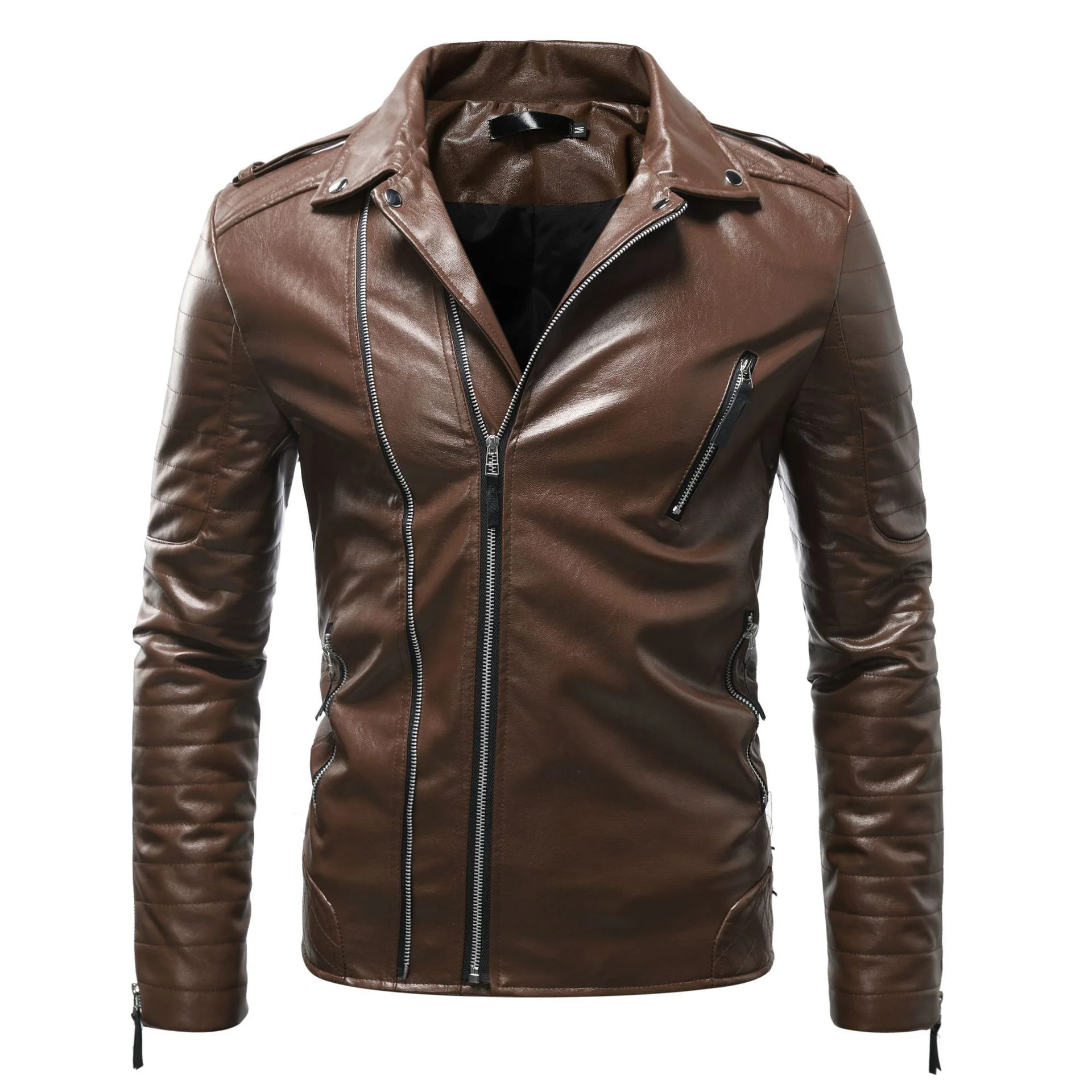 Herren Leder Bikerjacke mit Taschen - Image 9