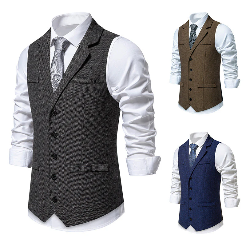 Herren elegante Anzugweste mit feinem Fischgrätmuster Heidi-Mode - Image 2