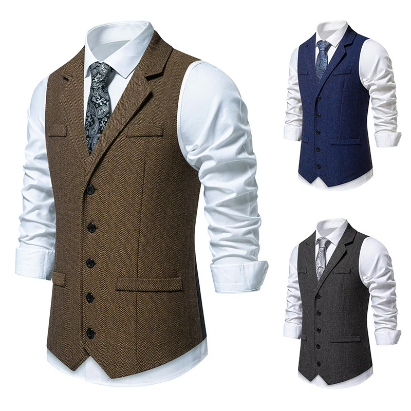 Herren elegante Anzugweste mit feinem Fischgrätmuster Heidi-Mode - Image 4
