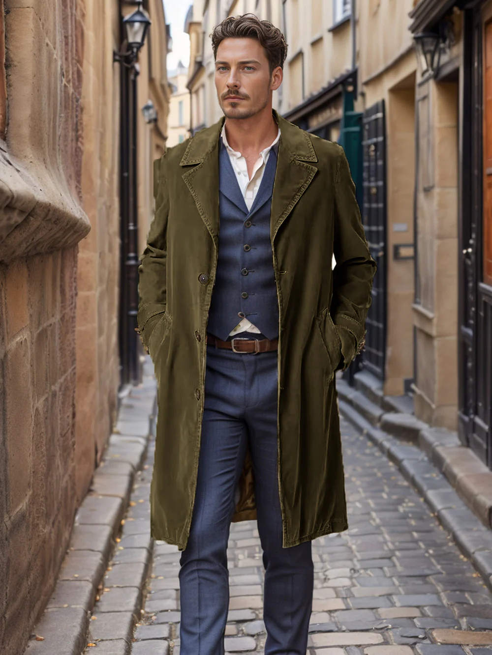 Herren eleganter Trenchcoat aus hochwertigem Gewebe mit praktischen Taschen Heidi-Mode - Image 6