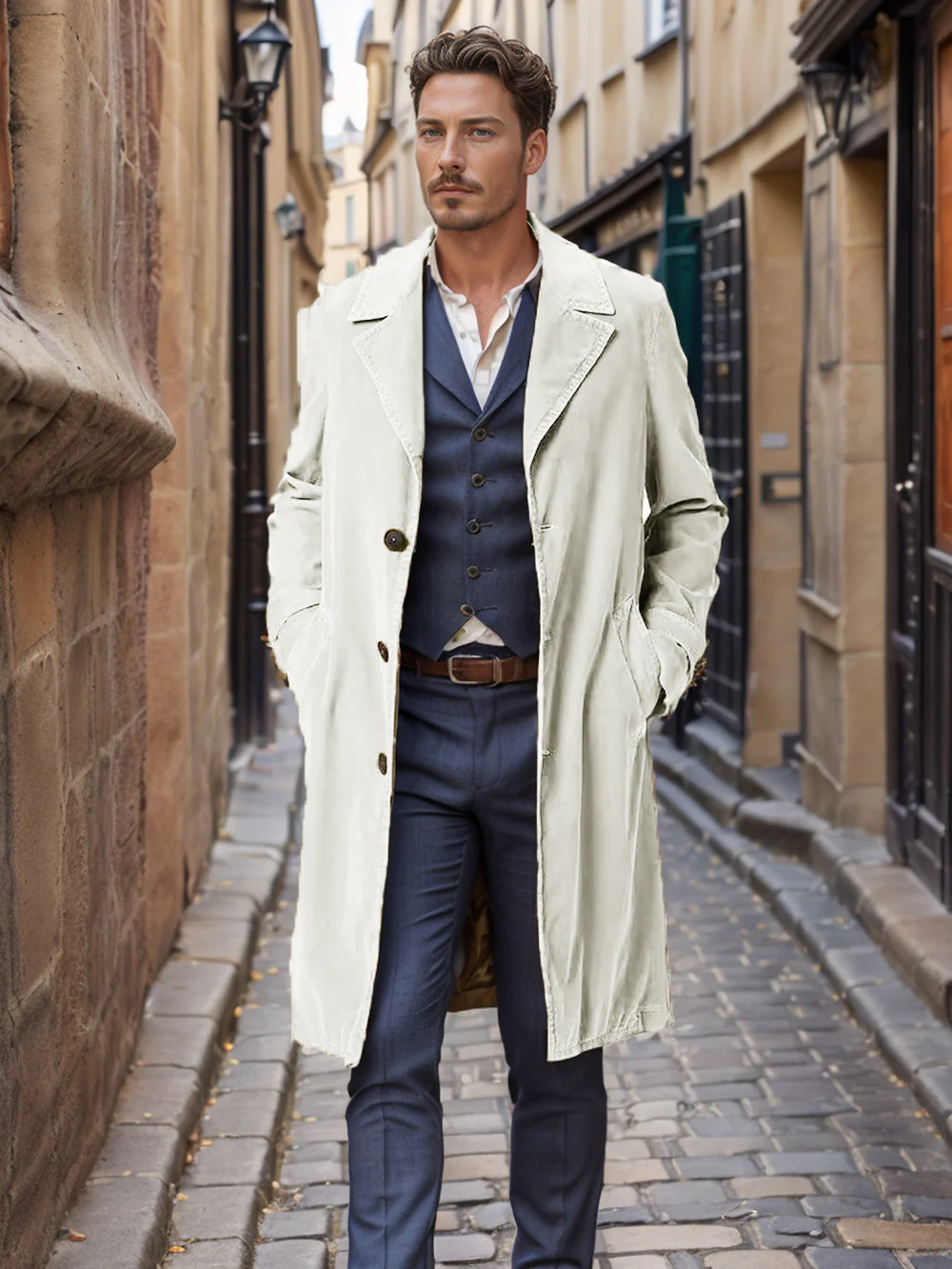 Herren eleganter Trenchcoat aus hochwertigem Gewebe mit praktischen Taschen Heidi-Mode - Image 7