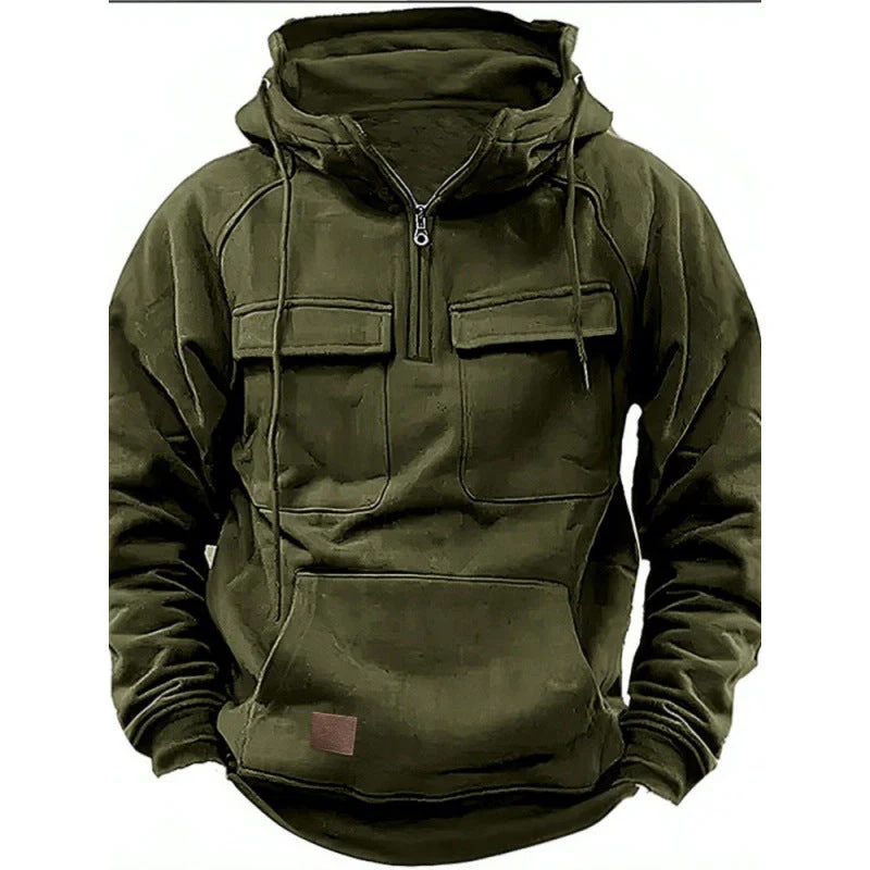 Herren Funktionale Kapuzenpullover mit Praktischen Taschen und Kurzem Reißverschluss Heidi-Mode - Image 11