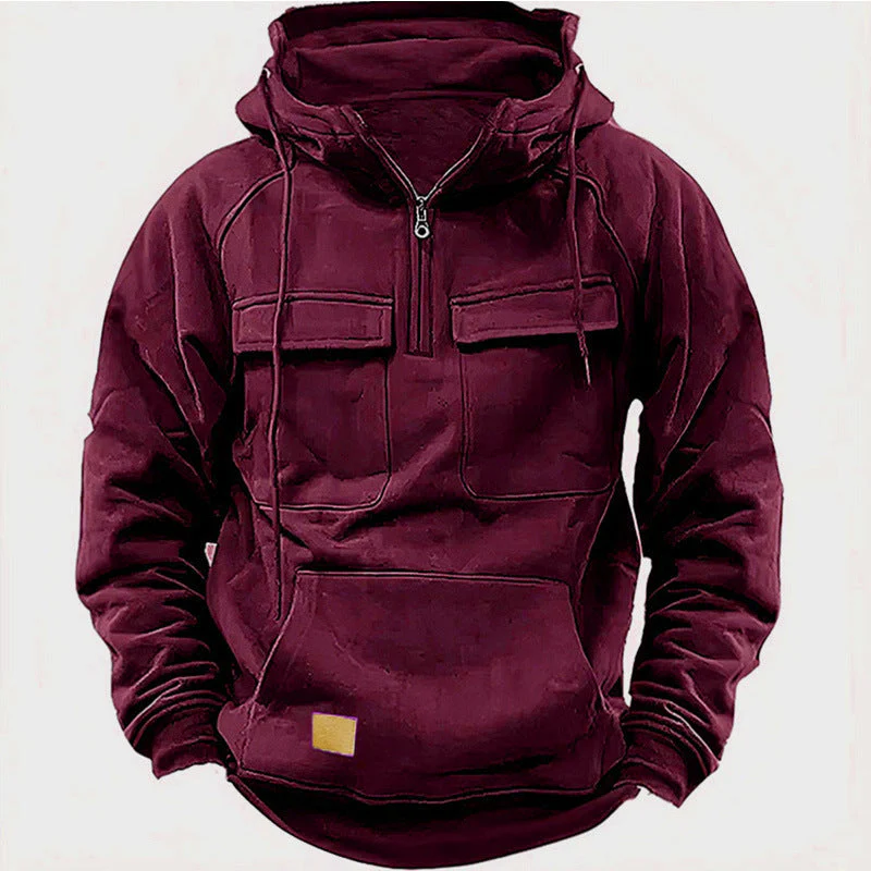 Herren Funktionale Kapuzenpullover mit Praktischen Taschen und Kurzem Reißverschluss Heidi-Mode - Image 12