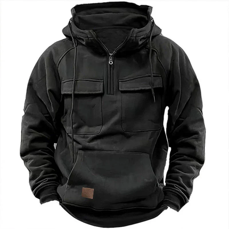 Herren Funktionale Kapuzenpullover mit Praktischen Taschen und Kurzem Reißverschluss Heidi-Mode - Image 2