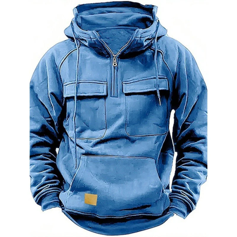 Herren Funktionale Kapuzenpullover mit Praktischen Taschen und Kurzem Reißverschluss Heidi-Mode - Image 7