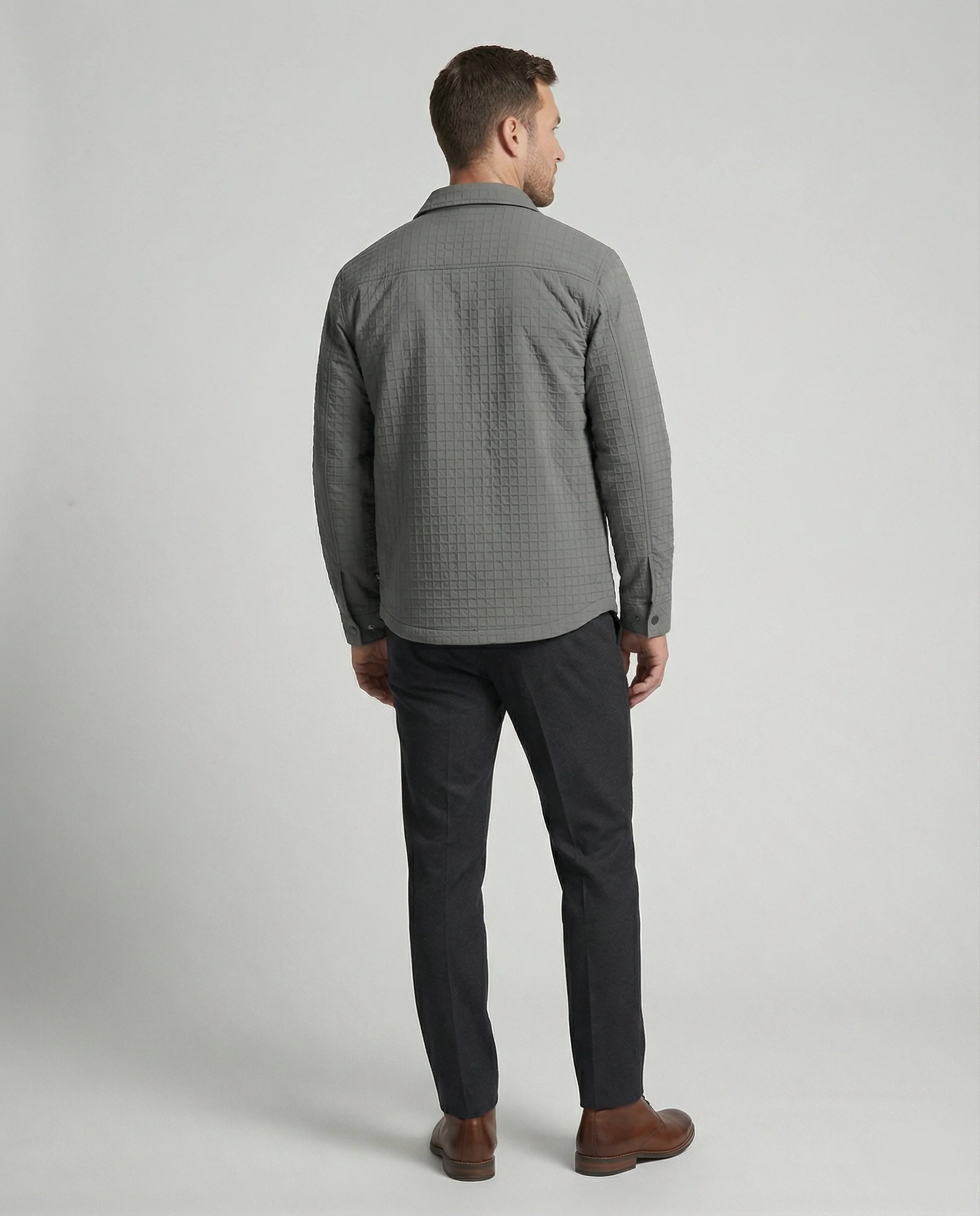 Herren gesteppte Hemdjacke mit Karosteppung Druckknopfleiste und aufgesetzten Pattentaschen Heidi-Mode - Image 4