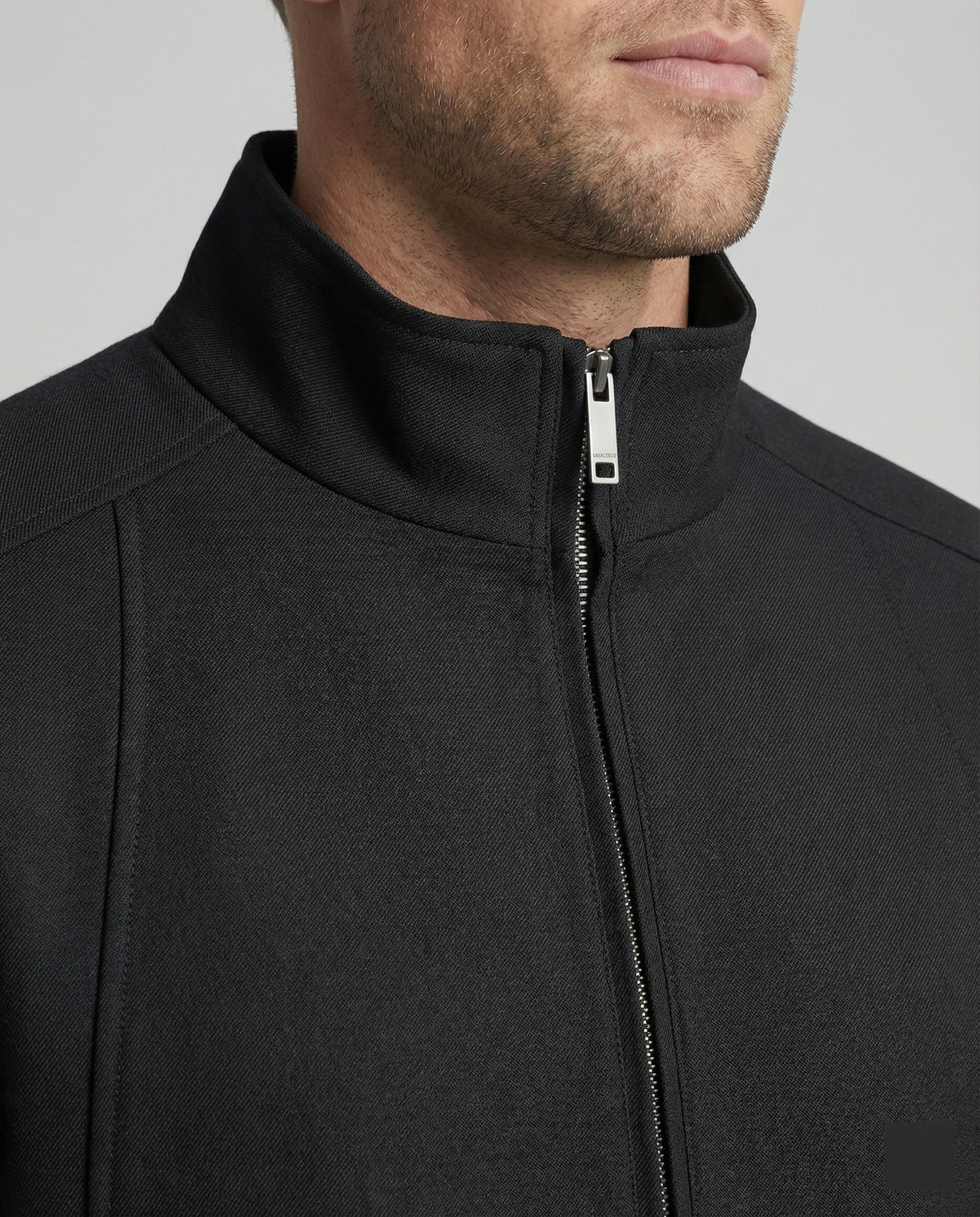 Herren Harrington Jacke Schwarz Deconstructed Silhouette Stehkragen Frühling - Image 2